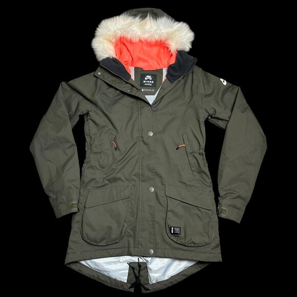Nike SB Snowboard 3 in 1 Jacket Parka Olive Hooded Winter Coat Waterproof M - Picture 1 of 12
